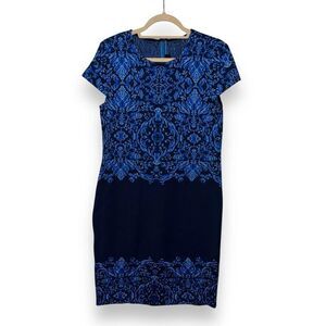 St. John Navy & Royal Blue Knit Made in USA Formal Dress Sz 8